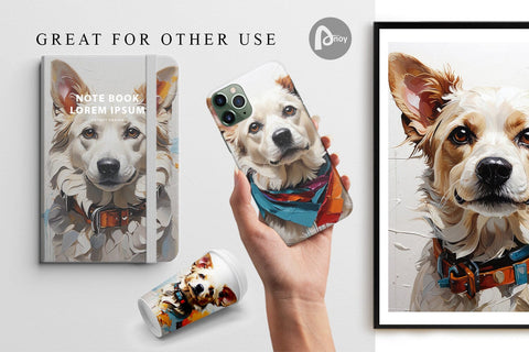 Digital Paper 3D Dog Painting Digital Pattern artnoy 