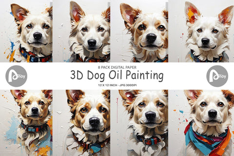 Digital Paper 3D Dog Painting Digital Pattern artnoy 