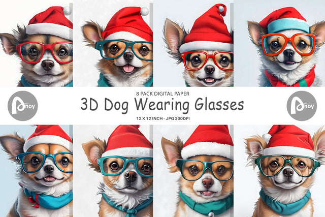 Digital Paper 3D Dog Wearing Glasses Digital Pattern artnoy 