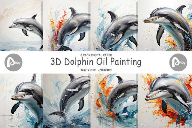 Digital Paper 3D Dolphin Painting Digital Pattern artnoy 