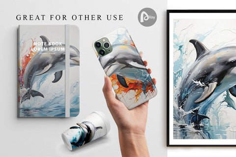 Digital Paper 3D Dolphin Painting Digital Pattern artnoy 