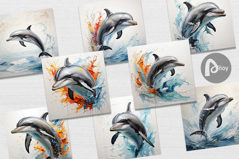 Digital Paper 3D Dolphin Painting Digital Pattern artnoy 