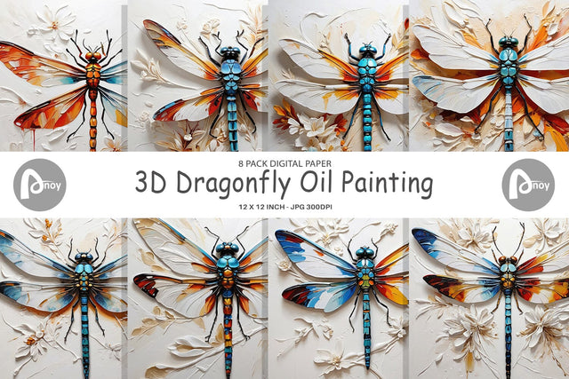 Digital Paper 3D Dragonfly Painting Digital Pattern artnoy 