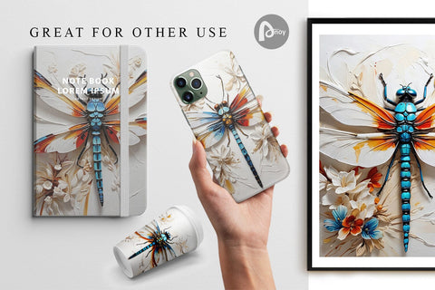 Digital Paper 3D Dragonfly Painting Digital Pattern artnoy 