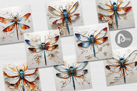 Digital Paper 3D Dragonfly Painting Digital Pattern artnoy 