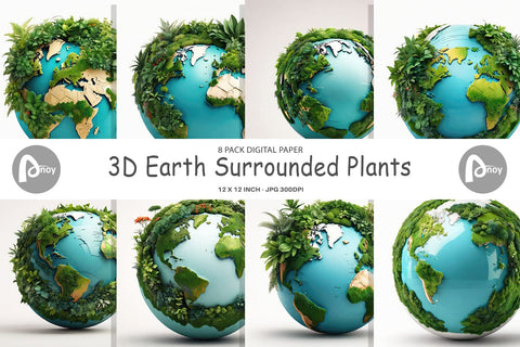 Digital Paper 3D Earth Surrounded Plants Digital Pattern artnoy 