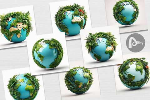Digital Paper 3D Earth Surrounded Plants Digital Pattern artnoy 