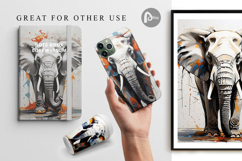 Digital Paper 3D Elephant Painting Digital Pattern artnoy 