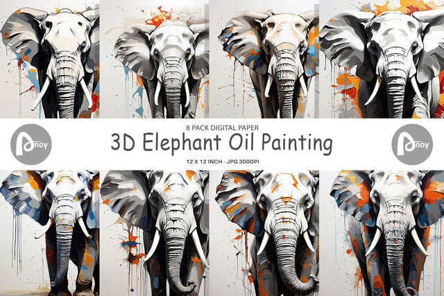 Digital Paper 3D Elephant Painting Digital Pattern artnoy 
