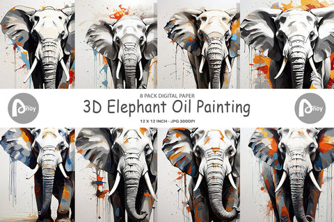 Digital Paper 3D Elephant Painting Digital Pattern artnoy 