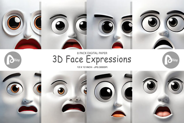 Digital Paper 3D Face Expressions Digital Pattern artnoy 