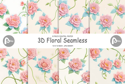 Digital Paper 3D Floral Seamless Digital Pattern artnoy 