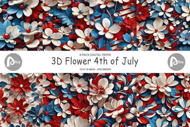 Digital Paper 3D Flower 4th of July Digital Pattern artnoy 