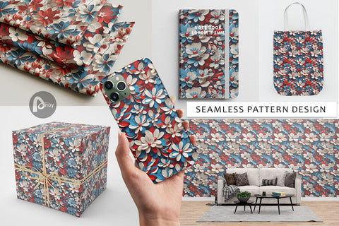 Digital Paper 3D Flower 4th of July Digital Pattern artnoy 