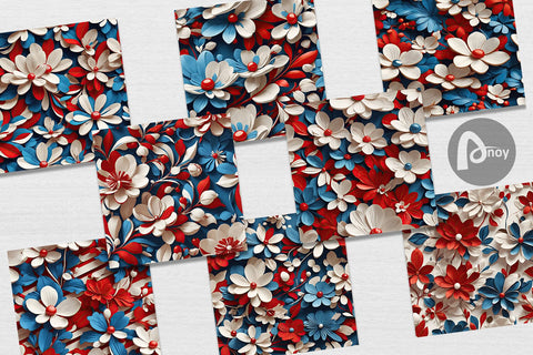 Digital Paper 3D Flower 4th of July Digital Pattern artnoy 