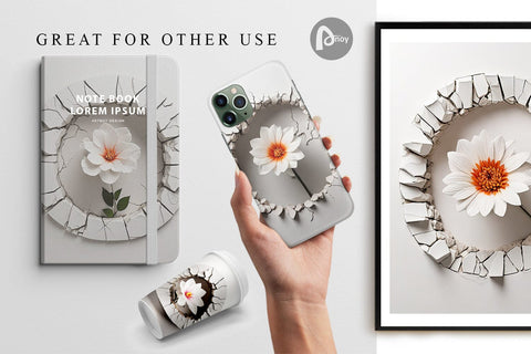 Digital Paper 3D Flower and Wall Crack Digital Pattern artnoy 