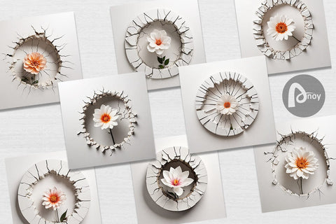 Digital Paper 3D Flower and Wall Crack Digital Pattern artnoy 