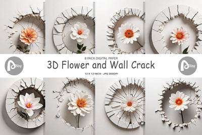 Digital Paper 3D Flower and Wall Crack Digital Pattern artnoy 