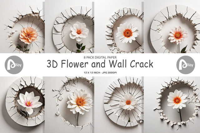 Digital Paper 3D Flower and Wall Crack Digital Pattern artnoy 