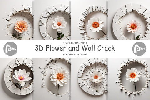 Digital Paper 3D Flower and Wall Crack Digital Pattern artnoy 