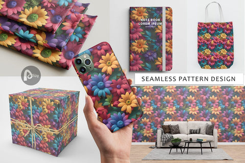 Digital Paper 3D Flower colorful Digital Pattern artnoy 