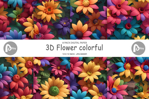Digital Paper 3D Flower colorful Digital Pattern artnoy 