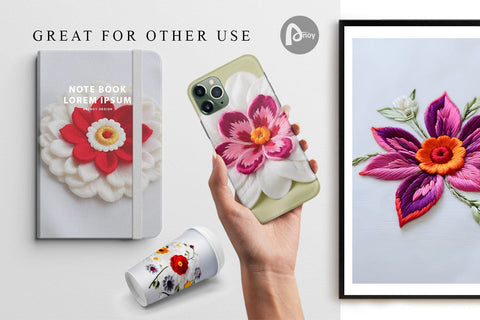 Digital Paper 3D Flower Embroidered Digital Pattern artnoy 