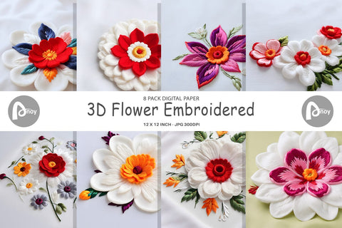 Digital Paper 3D Flower Embroidered Digital Pattern artnoy 