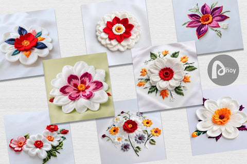 Digital Paper 3D Flower Embroidered Digital Pattern artnoy 