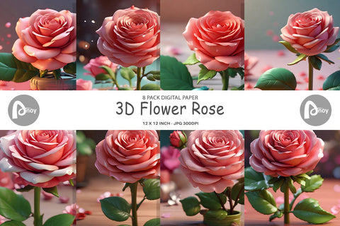 Digital Paper 3D Flower Rose Digital Pattern artnoy 