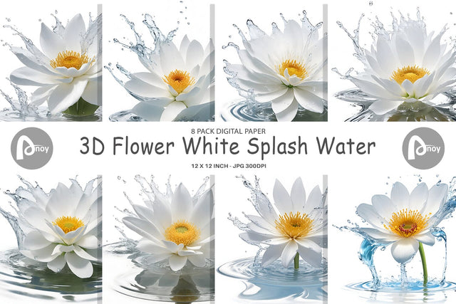 Digital Paper 3D Flower White Digital Pattern artnoy 