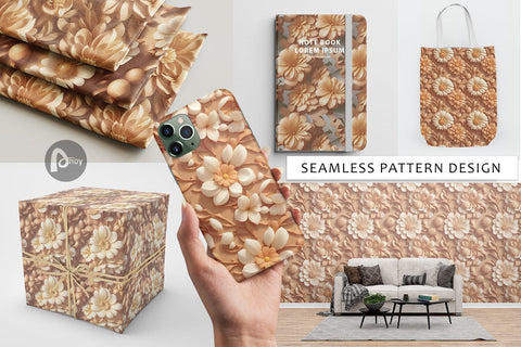 Digital Paper 3D Flower Wood Carving Digital Pattern artnoy 