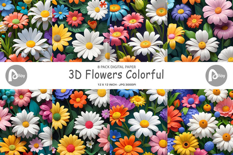 Digital Paper 3D Flowers Colorful Digital Pattern artnoy 