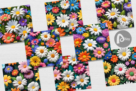 Digital Paper 3D Flowers Colorful Digital Pattern artnoy 