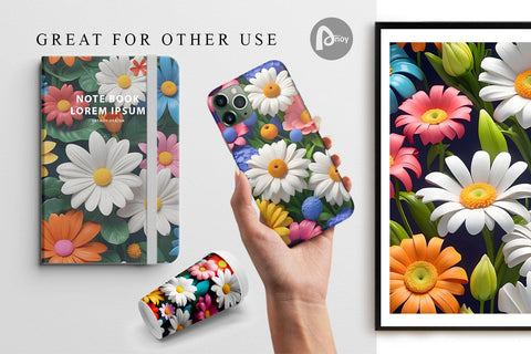 Digital Paper 3D Flowers Colorful Digital Pattern artnoy 