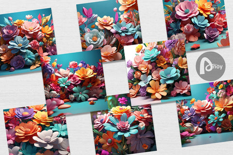 Digital Paper 3D Flowers Pastel Color Digital Pattern artnoy 