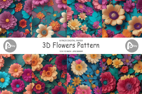 Digital Paper 3D Flowers Pattern Digital Pattern artnoy 