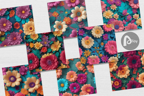 Digital Paper 3D Flowers Pattern Digital Pattern artnoy 