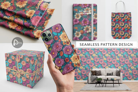 Digital Paper 3D Flowers Pattern Digital Pattern artnoy 