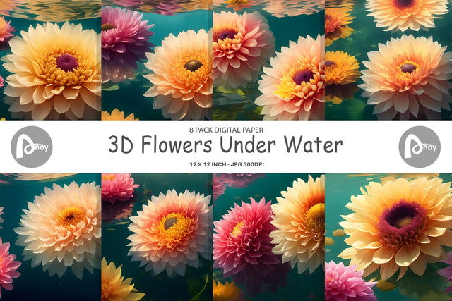 Digital Paper 3D Flowers Under Water Digital Pattern artnoy 