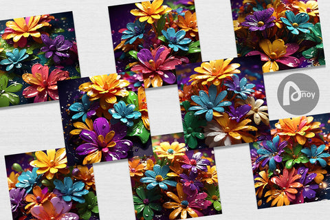 Digital Paper 3D Flowers with Waterdrop Sublimation artnoy 