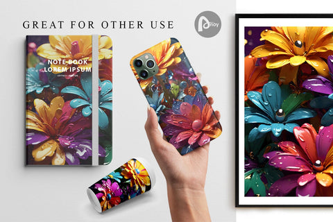 Digital Paper 3D Flowers with Waterdrop Sublimation artnoy 