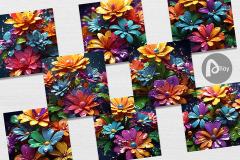 Digital Paper 3D Flowers with Waterdrop Sublimation artnoy 