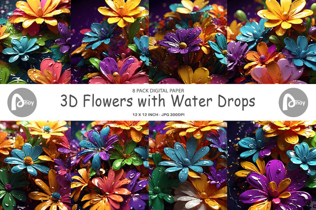 Digital Paper 3D Flowers with Waterdrop Sublimation artnoy 