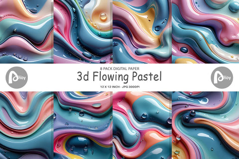 Digital Paper 3D Flowing Pastel Digital Pattern artnoy 