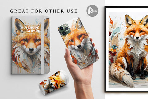 Digital Paper 3D Fox Painting Digital Pattern artnoy 