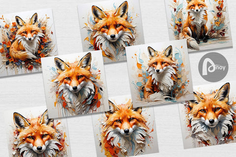 Digital Paper 3D Fox Painting Digital Pattern artnoy 