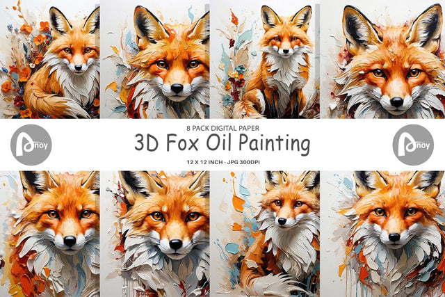 Digital Paper 3D Fox Painting Digital Pattern artnoy 