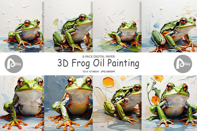 Digital Paper 3D Frog Painting Digital Pattern artnoy 