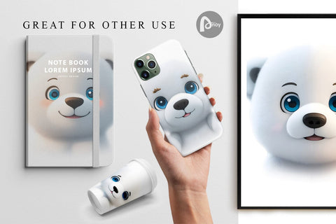 Digital Paper 3D Furry Baby Polar Bear Digital Pattern artnoy 